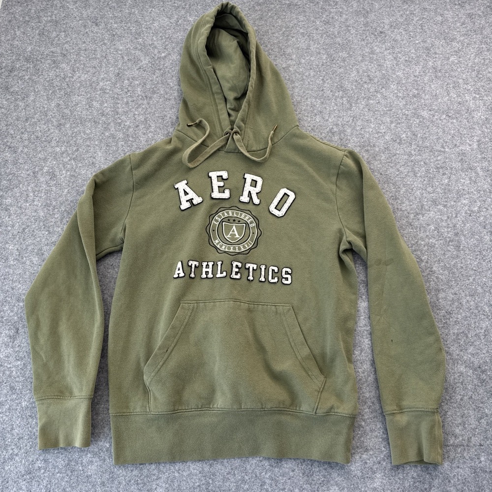 AERO Athletics Hoodie Sweatshirt Small Green With White Embroidery